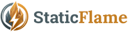 Logo of StaticFlame with a stylized flame and lightning bolt logo mark